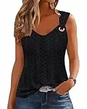 Tanmolo Tank Top Damen Ärmellos Tops Sommer Tanktops Frauen Spaghettiträger Oberteile Jacquard Mesh Vest Bluse Schwarz, M