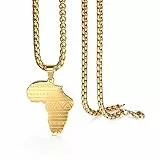 Flongo Herren-Kette Männer Anhänger mit Afrika Landkarte aus Edelstahl Halskette Kette Gold Biker Herren-Accessoires