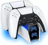 OIVO PS5 Controller Ladestation, PS5 Ladestation Controller mit 2-Stunden-Ladechip, Ladegerät für Playstation 5, Schnellladung inklusive 2 Kabeln, LED-Ladestatusanzeige, Weiß