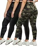 HLTPRO 3er-Pack Leggings in Übergröße für Damen (Größe XL – 4X), hohe Taille, dehnbar, weiche Hose für Workout, Laufen, Yoga, Schwarz/Grün Camouflage/Splinter, XXX-Large Mehr