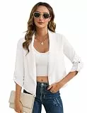 YesPerfect Damen Blazer Elegant 3/4 Arm Business Slim Fit Revers B ro Casual Arbeit Jacke, Weiß, S