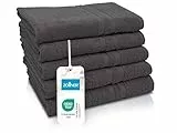 ZOLLNER 5er Set Duschtücher in 70x140 cm - Flauschige Badehandtücher aus Baumwolle - mit moderner Streifenbordüre - bis 60°C waschbar - mit praktischem Aufhänger - in Graphit - Hotelqualität