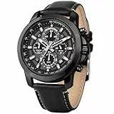 PINDOWS Armbanduhren für Herren, analoge Chronograph-Quarzuhren für Herren, wasserdicht, Business- und Freizeitkleidung mit schwarz-braunem Lederband