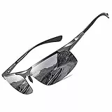 DUCO Herren Polarisierte Sonnenbrille mit Metallrahmen und Kohlefaser Brille Beine UV400 CAT 3 8277 (grau)