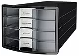 HAN Schubladenbox IMPULS 2.0 mit 4 geschlossenen Schubladen für DIN A4/C4 inkl. Beschriftungsschilder, Auszugsperre, möbelschonende Gummifüße, premium Qualität, 1012-363, schwarz/transluzent-klar
