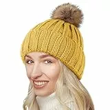 NEOLA Wintermützen für Damen – Fleecegefütterte Beanie-Mütze für Damen, weich und warm, mit Bommel aus Strick und dickem Kunstfell-Bommel für Outdoor-Sportarten und Skifahren