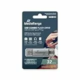 MediaRange USB 3.1 und TypeC Speicherstick 32GB - Combo Flash-Laufwerk mit Schutzkappen, externe Speichererweiterung mit Lesegeschwindigkeit von bis zu 60 MB/s, Farbe Silber