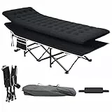 YITAHOME Feldbett Klappbar für Erwachsene, Robustes Campingbett mit Extra Dicker Matratze von 260kg, Starkes Gestell mit Dickeren Rohren, Feldbett mit Tragetasche für Reisen/Büro/Outdoor, Schwarz