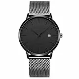 CRRJU Herren Uhr Ultra Dünne Wasserdicht Armbanduhr Herren Mode mit Schwarz Edelstahlband Mesh Analog Quarz Business Männer Uhren (Schwarz Schwarz)