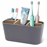Votoko Toothbrush Holder, Kunststoff Zahnbürstenhalter mit Bambus Trennwände, Zahnbürstenständer mit 4 Zahnbürstenfächer +1 Zahnpastafach, Elektrische Zahnbürste Organizer für Bad Büro Familie, Grau