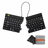 R-Go Kabellose Bluetooth-Tastatur mit Tasche – Ergonomische Geteilte Tastatur – Wiederaufladbar – US-QWERTY – Filztasche