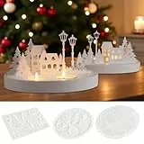 Silikonformen Gießformen Häuser Straßenblick, Gießformen Silikon Gips, Häuser Lichthaus Silikonform mit Kerzenhalter, Kerze Silikon, Resin Silikonform Epoxidharz Formen für Dekoration Weihnachten