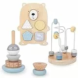mamabrum Holzspielzeug-Set - Motorikschleife, Pyramide, Sortierbär & Sortierbrett für Baby & Kleinkind ab 10 Monaten - Montessori-Lernspielzeug zur Förderung (6-teilig)