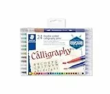 STAEDTLER 3005 TB24 Doppelfasermaler Kalligraphie (zwei Spitzen für schmale und breite Linien) Klarfaltetui mit 24 leuchtenden Farben