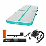 KM KM Fit Turnmatte Aufblasbar Airtrack Gymnastikmatte 5M Tumbling Matte Fitness-Matte inkl.Tragetasche, elektr.Luftpumpe&Flick-Set Yogamatte, Trainingsmatte UV-Beständig Turn- & Fitness Mint Grün