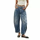 Fulidngzg Barrel Jeans Damen - Baggy High Waist Y2K Jeanshose Wide Leg Stretch Damenjeans Bequeme Weites Bein Jeanshosen Boyfriend Lockere Hosen Denim Pants Casual Freizeithose