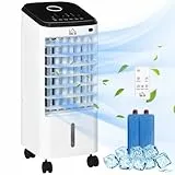 HOMCOM 3 in 1 Mobile Luftkühler mit Wasserkühlung und Luftbefeuchtung Wassertank 60°oszillierendes Ventilator ohne Abluftschlauch mit Timer, Fernbedienung, LCD-Anzeige