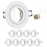 GeyouLux 10x LED Einbaustrahler 230V IP44 Rahmen mit GU10 Fassung, Aluminium Deckenspots Weiß, Rund Flach LED Spots Badezimmer Einbauspots Spot Einbaurahmen 68mm lochmass für Außen- Innen