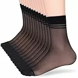 Telooco 12 Paar Nylon Socken Durchsichtige Socken, Dünn Nylonstrümpfe Damen Kurze Seidenstrümpfe Nylon Söckchen Ultradünne Strümpfe Atmungsaktiv Wadenstrümpfe mit Verstärkten Zehen (Schwarz)