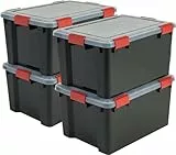 Iris Ohyama Luftdichte Kunststoff-Aufbewahrungsboxen mit Deckel, 50L, 4er-Set, Schwarz, Hermetischer wasserdichter Verschluss, Robuste Schnappverschlüsse, Stapelbar, Staubschutz, BPA-frei, AT-L