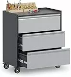 SUPEER Werkzeugschrank mit 3 Schubladen,Werkstattwagen Garagenschrank mit Rädern, Metallschrank ideal für Werkzeuge und Zubehör