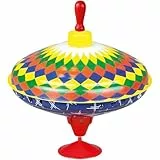 Lena 52225 Bolz Brummkreisel Multicolor 19 cm, Schwungkreisel aus Blech, klassischer Pumpkreisel, Blechkreisel mit farbenfrohen Motiv, Kreisel mit Standfuss, Spielzeugkreisel für Kinder ab 18m+, bunt