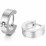JewelryWe Ohrringe Herren Damen Creolen: 4mm Breite Silber Edelstahl Creolen Huggie Hoop Ohrringe Gestüt Ohrstecker für Männer Frauen