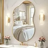 Clevich Spiegel Asymmetrisch 66x116cm Rahmen Alu, HD Glas Wandspiegel, Moderner Dekor-Spiegel, Schlankes Modernes Design, für Bad Badezimmer Wohnzimmer Flur Schlafzimmer Wand Cloud-Design, Gold