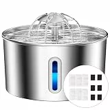 BalimoPet Katzenbrunnen Edelstahl, 3,2L Superleise Trinkbrunnen für Katze mit Kabel, Einfach zu Reinigen, Katzen Trinkbrunnen mit Vierfaches Filtersystem & LED-Licht, mit 6 Aktivkohlefilter