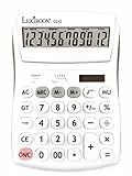 Lexibook - 12-stelliger Bürotaschenrechner mit Geneigter Bildschirm - Grund- und Speicherfunktion - Große Tasten und Bildschirm für Büro, Schule, Zuhause - Solar & Batterien - Weiß/Grau - C212