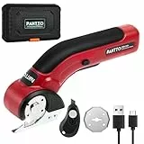 PAHTTO Elektrische Schere Kartonschneider 4V, 320 U/min, Universalschneider kabelloser Rollschneider akku mit 2 elbstschärfenden Klingen und Ladegerät, für Pappe, Karton, Teppich, Leder, Stoff (Rot)
