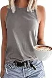 TrendiMax Damen Tank Top Ärmellose Sommer Oberteile Basic Shirt Strand Bluse Lässiges Rundhals Top, Grau, M