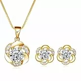 Josfeva Schmuckset Silber 925, Silber Schmuck Set für Damen, Blumen Halskette & Ohrstecker Set mit Weiß Zirkonia, Gold Halskette mit Blumen Anhänger & Ohrstecker mit Geschenkbox zum Geburtstag