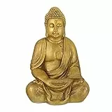 Relaxdays Buddha Figur Garten, wetterfest, frostsicher, XL Gartenbuddha sitzend, Gartenfigur, HBT: 70 x 45 x 35 cm, Gold