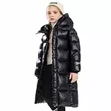 Tilozs Winterjacke Atmungsaktiv Verdickt Mädchen Mantel Warm Winddicht Outdoorjacke Mittel- bis Langes Kindermäntel mit Fellkapuze Parka, Schwarz, 158(Herstellergröße: 160)