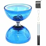 WDKXCN Diabolo mit Kugellager, Diabolo Jonglierset Set mit LED Licht und Handstäben, Transparent Weichgummi Jonglier Set mit Ersatzschnur und Netztasche, Freizeitsport für Anfänger Profis, Blau
