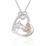 USEEDOVIA Pferde Mädchen Geschenk, Pferd Kette Herz Sterling Silber Halskette mit Anhänger Rose Vergoldet Zirkonia Steine Schmuck Kleine Geschenke zum Schulanfang für Mädchen Kinder