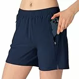 donhobo Damen Shorts Sommer Schnelltrocknende Laufshorts mit Taschen Sport Kurze Hosen Fitness Yoga Laufhose (Navy blau, M)
