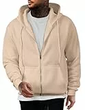 JMIERR Kapuzenpullover Herren Basic ReiBverschluss Baumwolle Einfarbig Sweatjacke Hoodie Kapuzenjacke mit Taschen,Beige L