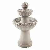 VEVOR Gartenbrunnen für den Außenbereich, 927 mm hoch, moderner 2-stufiger Wasserfall, Springbrunnen aus Fiberglas & Harz, mit Wasserpumpe, für Gärten, Terrassen, Hinterhöfe, Heimdekoration