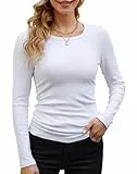 DUOEASE Langarmshirt Damen Weiß Rundhal Pullover Elegant Langarm Oberteile Rippshirt Tshirts Basic Tops Groß