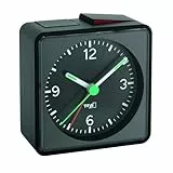 TFA Dostmann Wecker analog Push, 60.1013.01, ohne Ticken mit Licht, lauter Alarm mit Schlummerfunktion, mit Hintergrundbeleuchtung, Reisewecker, batteriebetrieben, klein, Nachttischwecker, schwarz