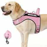 FAYOGOO Serviceweste für große Hunde, luftdurchlässig, atmungsaktiv, emotionale Unterstützung, Tierweste mit abnehmbaren Flicken, Hundegeschirr und Leine, verstellbar, Hals und Brust (Rosa, XXL)