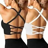 Crewhpo Damen Sport BH Gepolstert Bustier Ohne Bügel Rückenfrei für Frauen Push up Sports Bra Cross Back Mit Polstern Nahtlose Bralette für Yoga Fitness Pilates Gym S-XL
