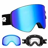 Vgooar OTG Skibrille Mit Magnetischer Abnehmbarer Linse - Rahmenlos, Zylindrische Linse, Antibeschlag, UV400 Schutz Für Herren Und Damen (Blau)