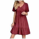 KOG Sommerkleider Damen Sommerkleid Mode Blusenkleid Einfarbige Sommer Oberteil Tunika Frau Festkleider Tshirtkleid Baumwolle Kleid Hochzeitsgast Wein XL
