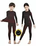 NOOYME Thermounterwäsche Kinder Set Skiunterwäsche Thermo Unterwäsche Extra Warme Funktionsunterwäsche Unisex Sportunterwäsche Fussball, Schwarz-rosa(158/164) 155-160cm