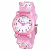 Vicloon Kinder Quarz Uhr, Kinder Uhr mit 3D Cartoon Design, 30M wasserdichte, Silikon Armband, Japanischen Quarzwerk, Gut Lesbar, Lern Armbanduhr für Kind, Jungen und Mädchen(Rosa)