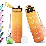 Trinkflasche 1L, Wasserflasche mit Zeitmarkierung, Trinkflasche mit Filter, Auslaufsicher, BPA-frei, Sportflasche für Fitness, Fahrrad, Büro, Schule, Outdoor, Yoga, Erwachsene, Sprudel geeignet