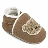 IceUnicorn Krabbelschuhe Baby Winter Lauflernschuhe Baby Gefüttert Lederschuhe Babys Weiche Leder Wildledersohlen Lederpuschen(Kamelbär, 12-18 Monate)